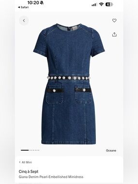cinq a sept Navy Denim Pearl-Embellished Mini Dress